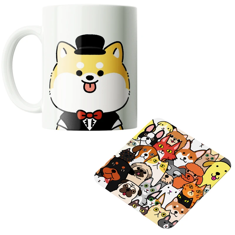 ماگ پاد آفرین مدل سگ کیوت فانتزی بامزه کارتونی کد PZ261 به همراه زیرلیوانی