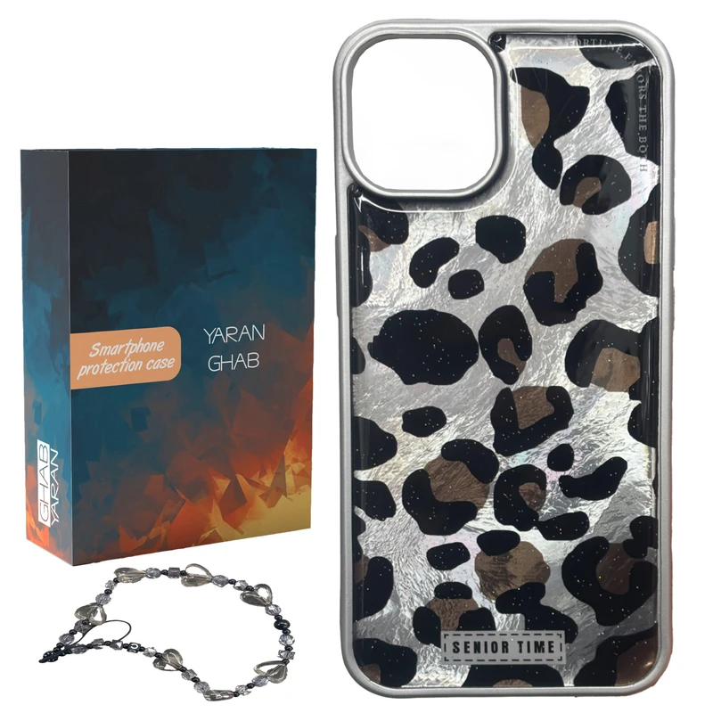 کاور قاب یاران مدل پلنگی مناسب برای گوشی موبایل اپل iPhone 16 Pro به همراه بنداویز