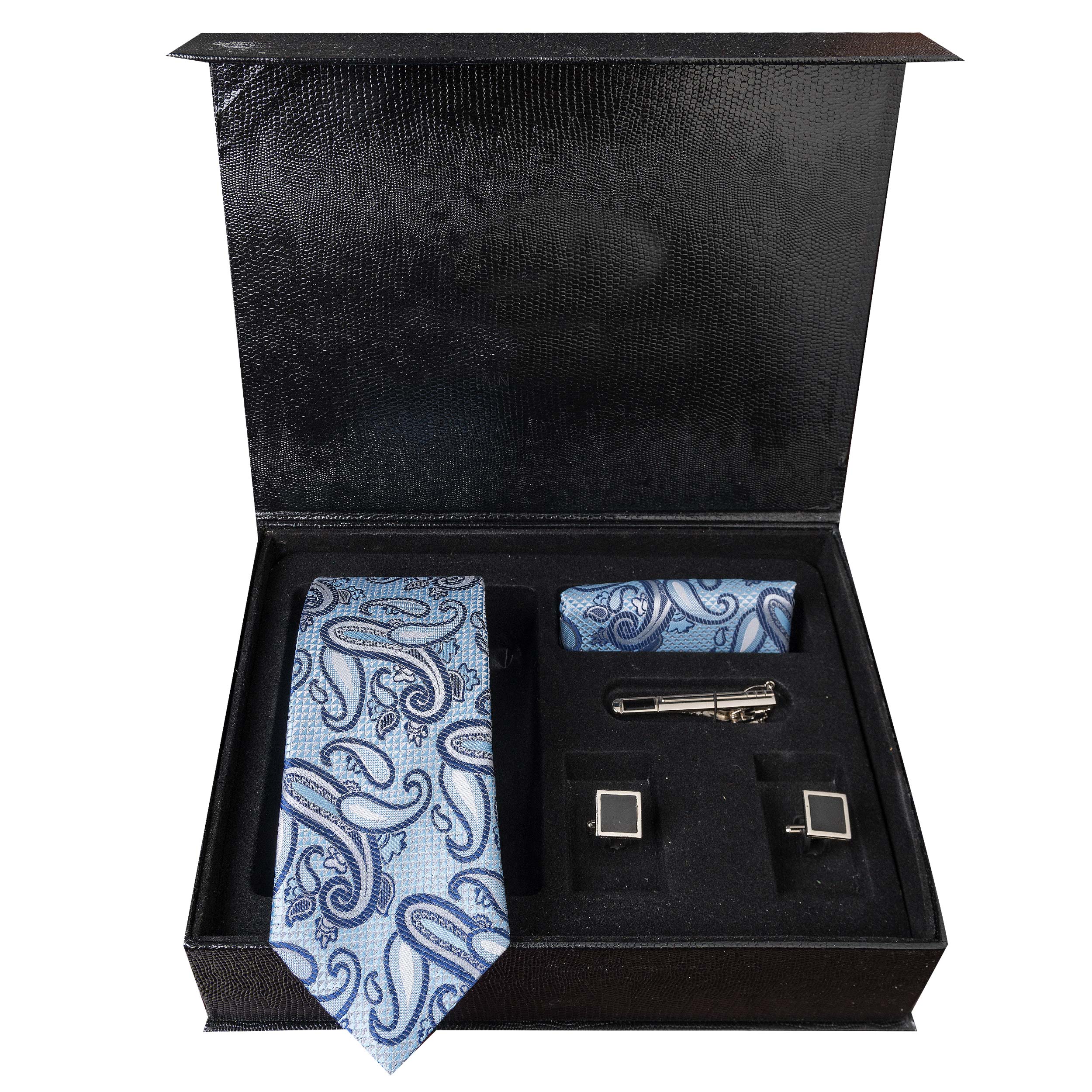 ست کراوات و دستمال جیب و دکمه سردست مردانه مدل GF-PA321-BL