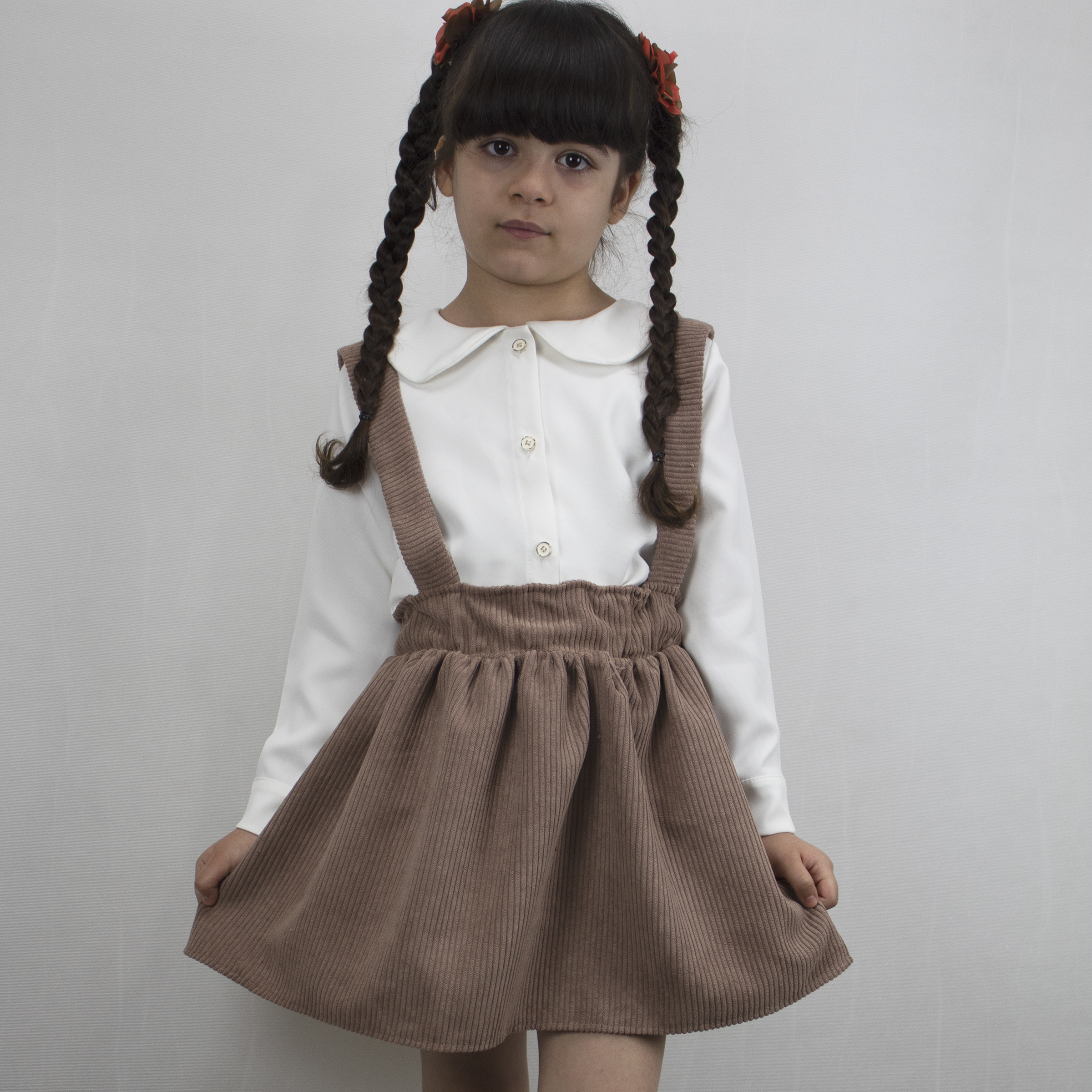 ست شومیز و پیراهن مدل بندینکی رنگ نسکافه ای