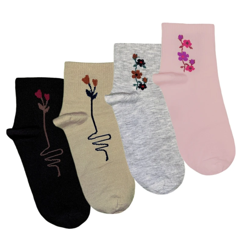 جوراب ساق کوتاه زنانه پانیبو مدل PO_flowers بسته 4 عددی