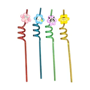 نی نوشیدنی یکبار مصرف مدل کرومی و دوستان بسته 4 عددی