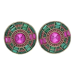 گوشواره میخی زنانه مدل دایره‌ای طرح وینتیج نگین‌دار