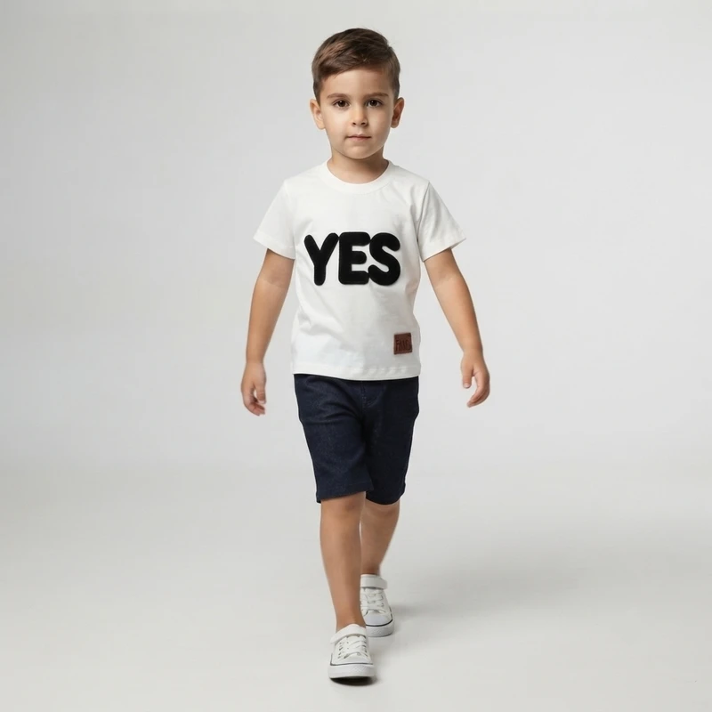 ست تی شرت و شلوارک پنبه‌ای پسرانه مدل BARMAKYES
