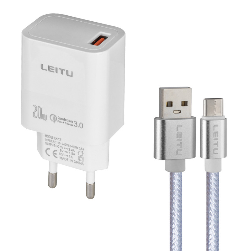 شارژر دیواری 20 وات لیتو مدل LH-12 به همراه کابل تبدیل USB-C