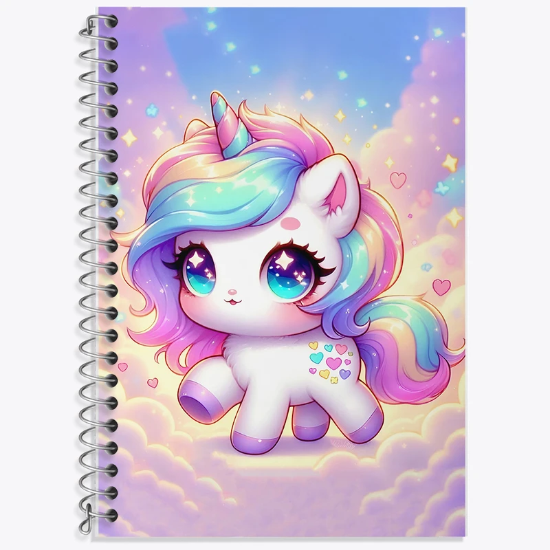 دفتر زبان 50 برگ خندالو مدل سه خط طرح اسب تک شاخ کیوت کد F5353