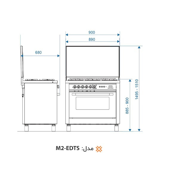 اجاق گاز فر دار پنج شعله اخوان مدل M2-EDTS