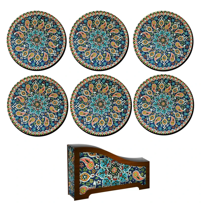 زیر لیوانی لوکسینو مدل بته جقه کد FP_2535 مجموعه 6 عددی