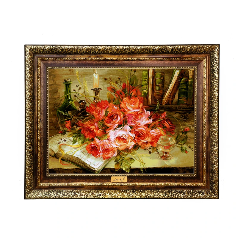 تابلو فرش ماشینی نقش نگار رضوی طرح گل کد 2396H