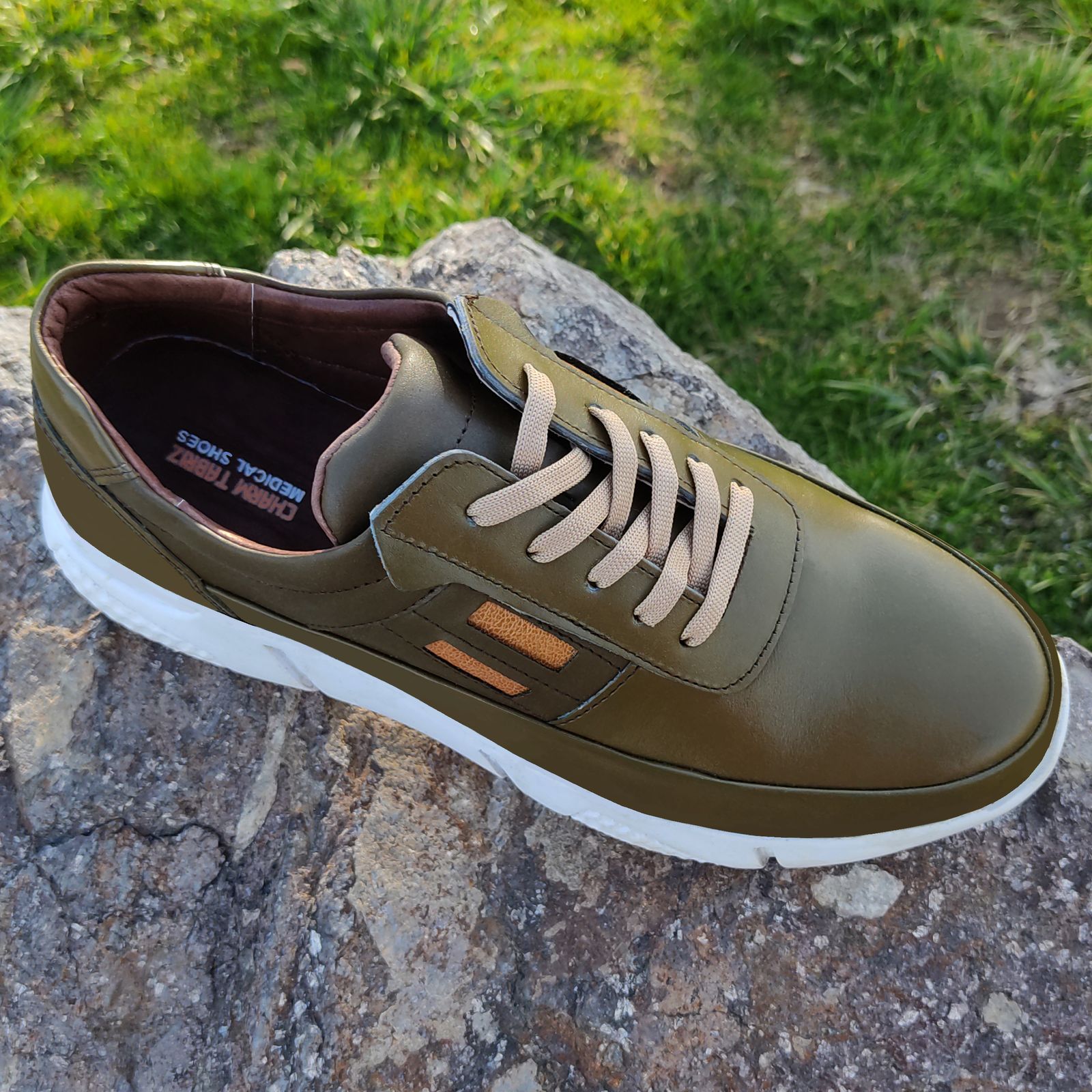 کفش طبی مردانه چرم تبریز مدل سروش رنگ زیتونی - - 8