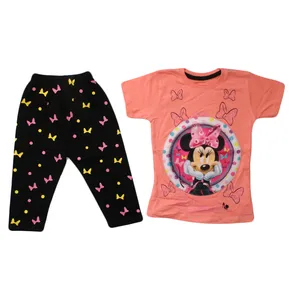 ست تی شرت و شلوار دخترانه مدل میکی موس رنگ گلبهی