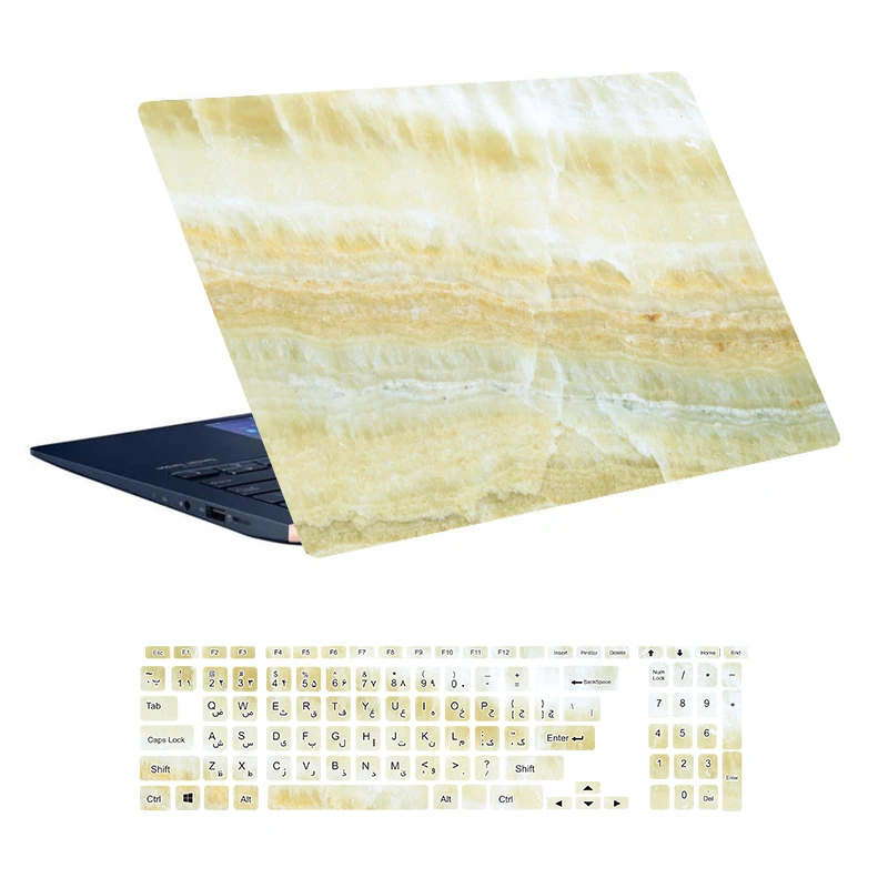 استیکر لپ تاپ توییجین و موییجین طرح Marble کد 38 مناسب برای لپ تاپ 15.6 اینچ به همراه برچسب حروف فارسی کیبورد 