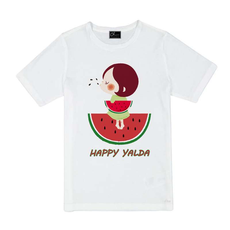 تی شرت دخترانه مدل HAPPY YALDA کد J08 رنگ سفید