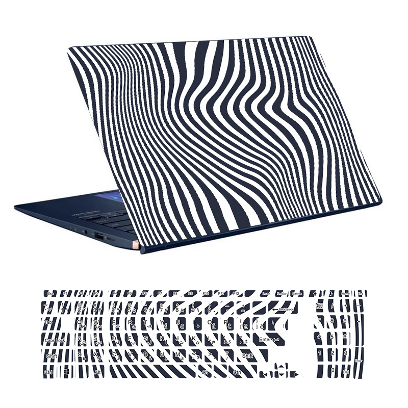 استیکر لپ تاپ توییجین و موییجین طرح Zebra کد 01 مناسب برای لپ تاپ 15.6 اینچ به همراه برچسب حروف فارسی کیبورد