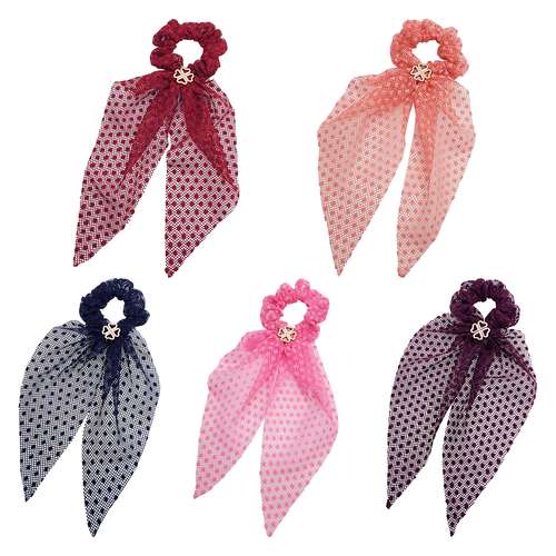 کش مو زنانه مدل خالدار طرح دنباله دار کد 750-6SHB مجموعه 5 عددی