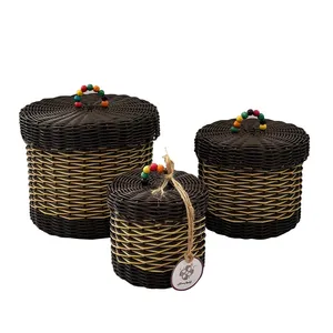 سبد حصیربافی مدل نارگون ارغوان سازان مجموعه 3 عددی