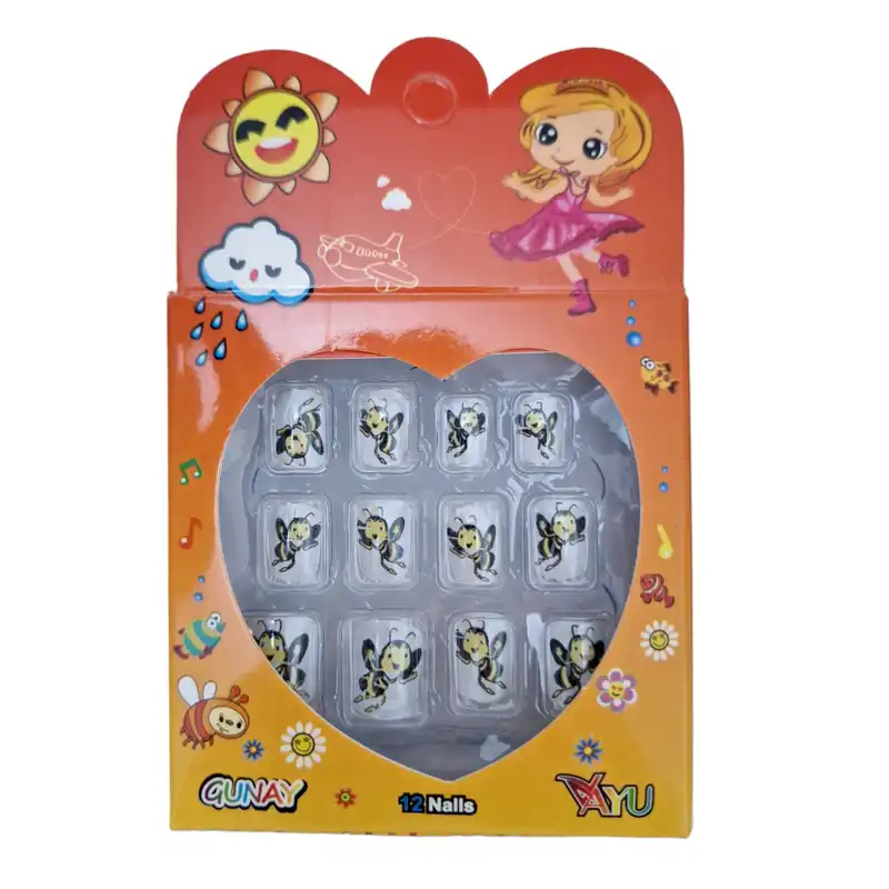 ناخن مصنوعی کودک گون آی مدل زنبور عسل بسته 12 عددی