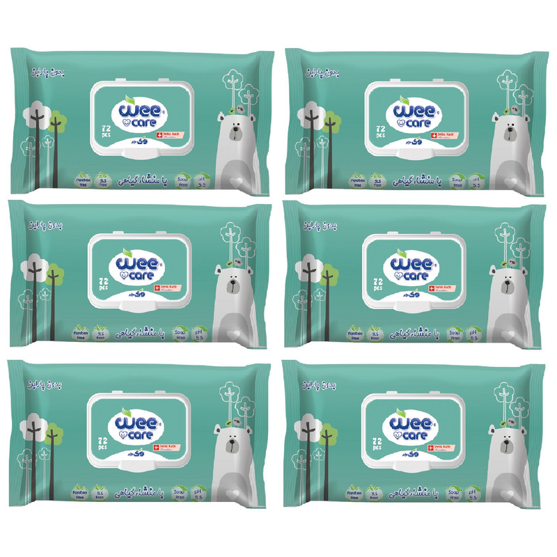 دستمال مرطوب کودک وی کر مدل عصاره آلوئه ورا و روغن زیتون 6 بسته 72 عددی