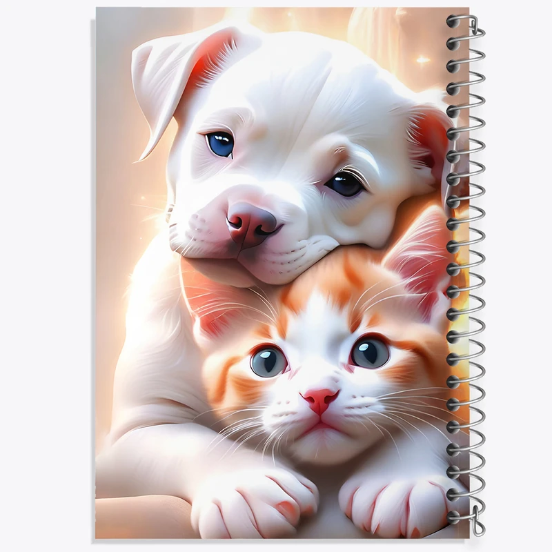 دفتر ژورنال نویسی 50 برگ خندالو مدل نقطه ای طرح سگ و گربه کیوت کد F6974