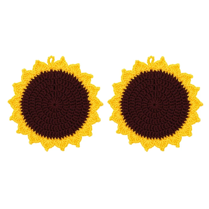 دستگیره بافتنی مدل آفتابگردان بسته 2 عددی 