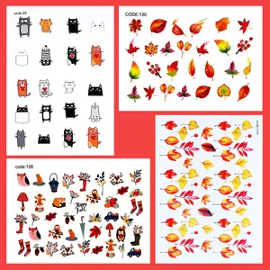 استیکر طراحی ناخن مدل پائیزی طرح برگ و گربه کد X مجموعه 4 عددی