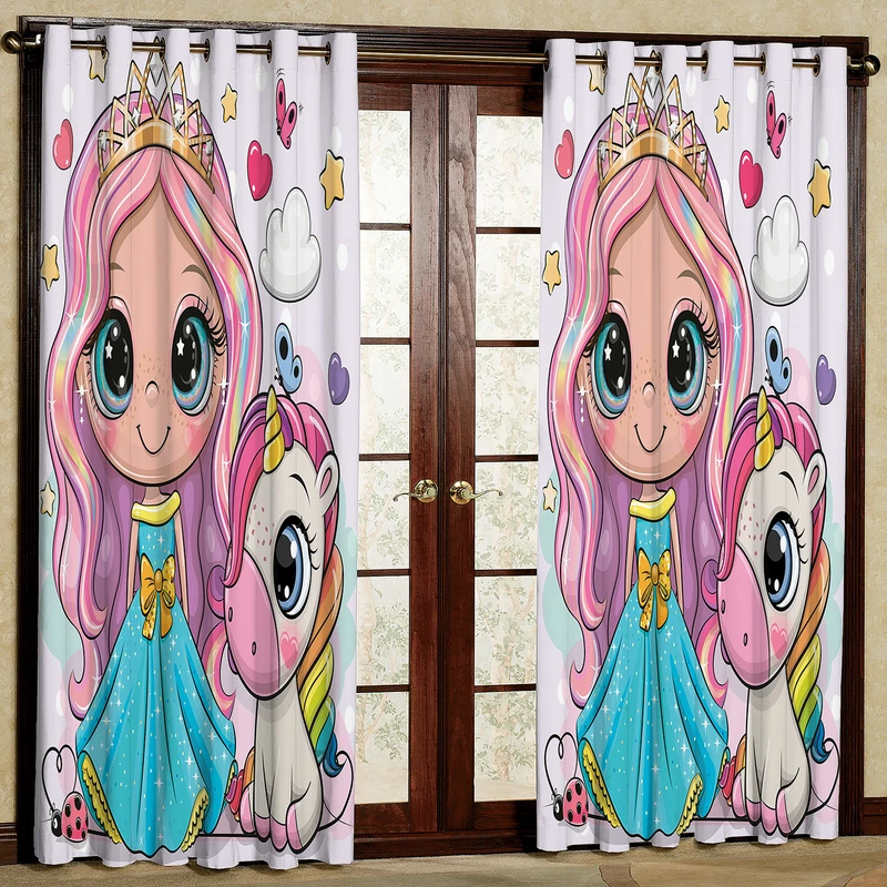 پرده مدل دختر و اسب تک شاخ  مخمل پانچی کد 2314 سایز 200x140 سانتی متر