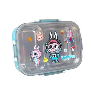 ظرف غذا کودک مدل لبوبو و کرومی استیل به همراه قاشق