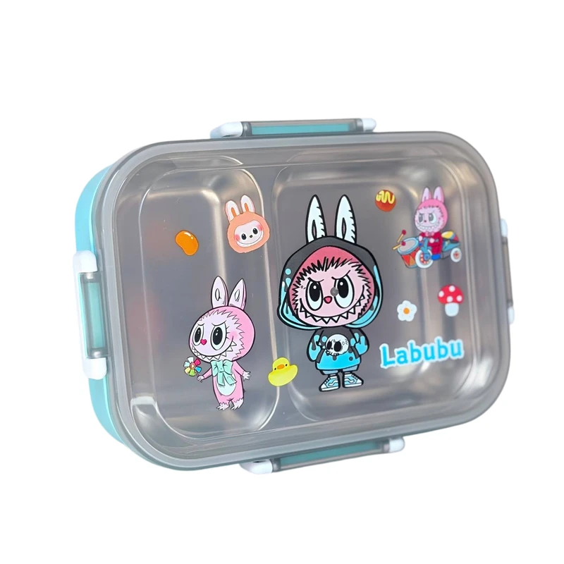 ظرف غذا کودک مدل لبوبو و کرومی استیل به همراه قاشق