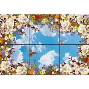 تایل سقفی آسمان مجازی طرح گل های رنگارنگ کد 0200 سایز 60x60 سانتی متر مجموعه 6 عددی