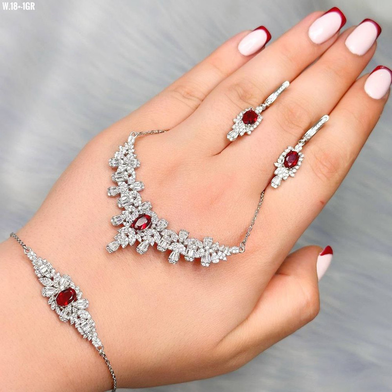 نیم ست نقره زنانه مدل یاقوت کد MRJ1059