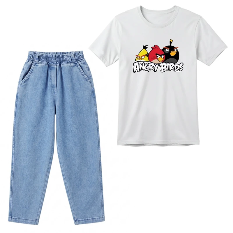 ست تی‌شرت آستین کوتاه و شلوار پسرانه مدل angry birds کد p2 