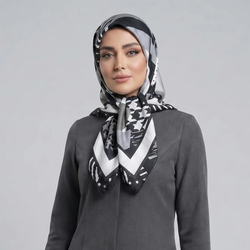 روسری زنانه مدل ابریشم توییل لاکچری طرح مزونی کد ana-5040
