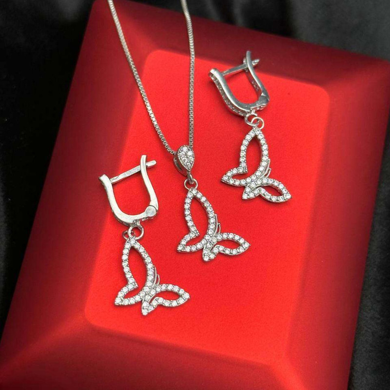 نیم ست نقره زنانه مدل پروانه کد BARF7