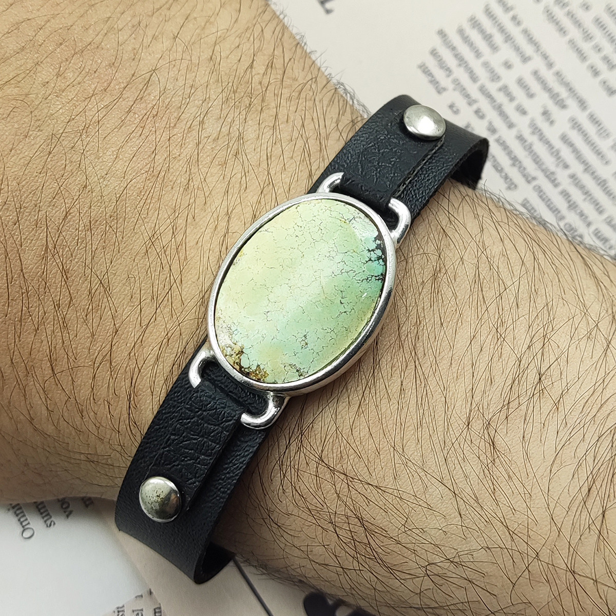 دستبند سلین کالا مدل فیروزه نیشابور اصل طرح چرم کد 167