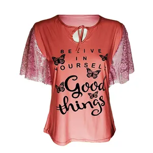 بلوز آستین کوتاه زنانه مدل پروانه رنگ مسی