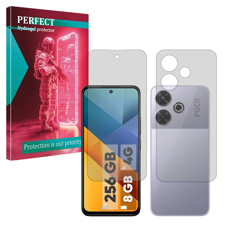 محافظ صفحه نمایش شفاف پرفکت مدل Tough مناسب برای گوشی موبایل شیائومی Poco M6 4G به همراه محافظ پشت گوشی