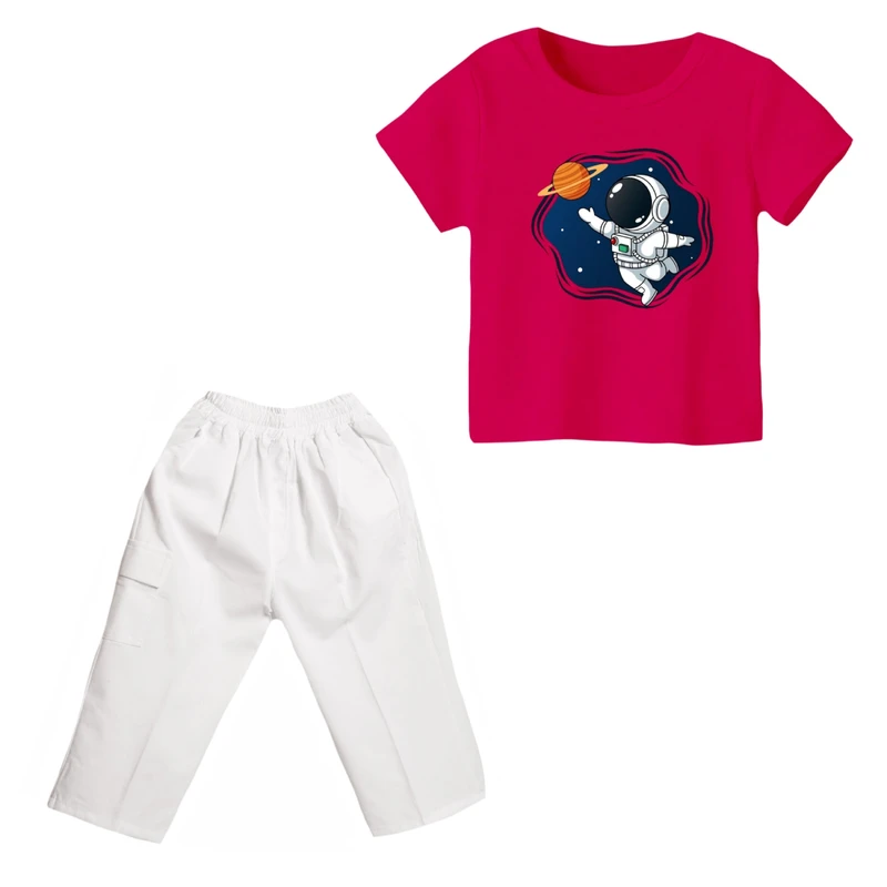 ست تی شرت و شلوارک دخترانه مدل فضانورد کد ۱۶