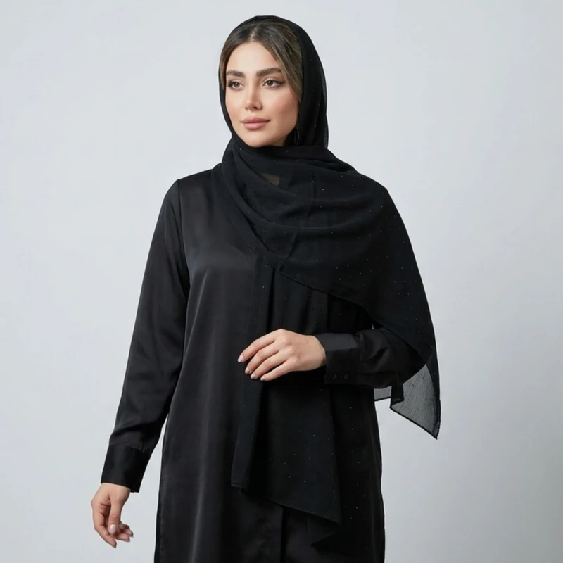 شال زنانه الیاف نخی ساده مدل شاین مجلسی