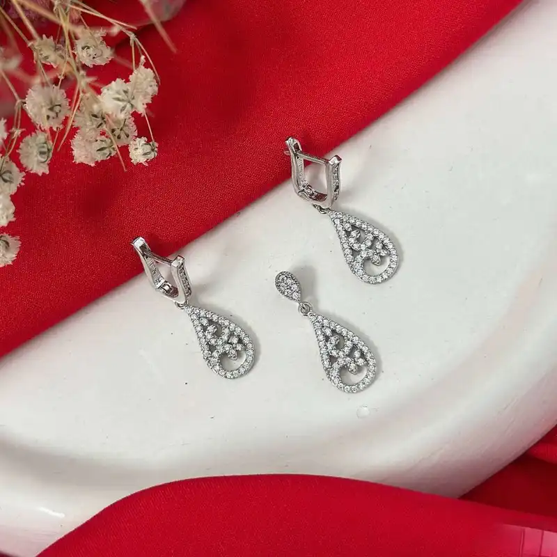 نیم ست نقره زنانه مدل اشک کد BF 37