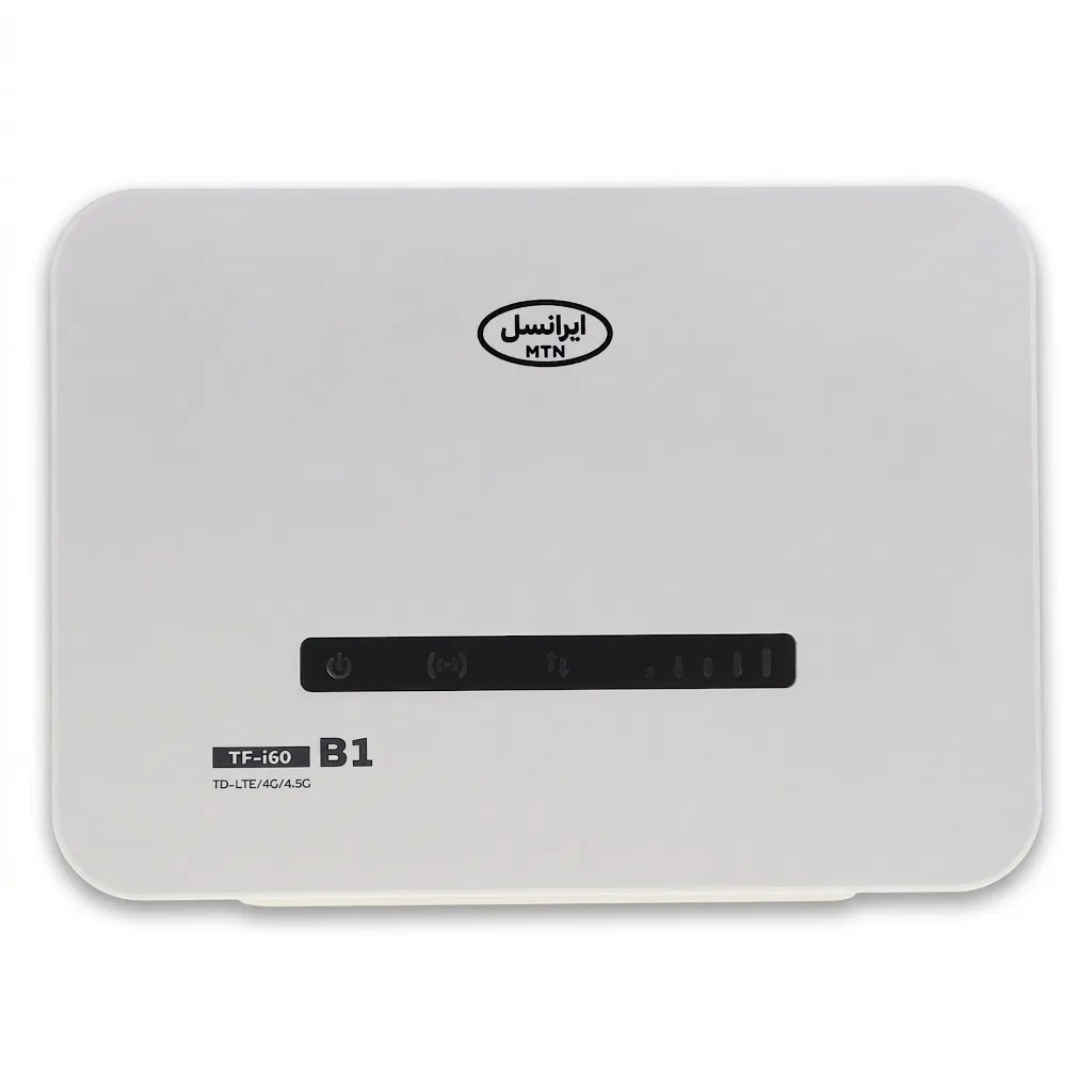 مودم روتر خانگی ایرانسل مدل TF-i60 B1 با پشتیبانی از شبکه نسل 4 ثابت و اینترنت همراه، وای‌فای AC در باند 5 گیگاهرتز، اتصال هم‌زمان 32 کاربر و دو سیم‌کارت FD و TD