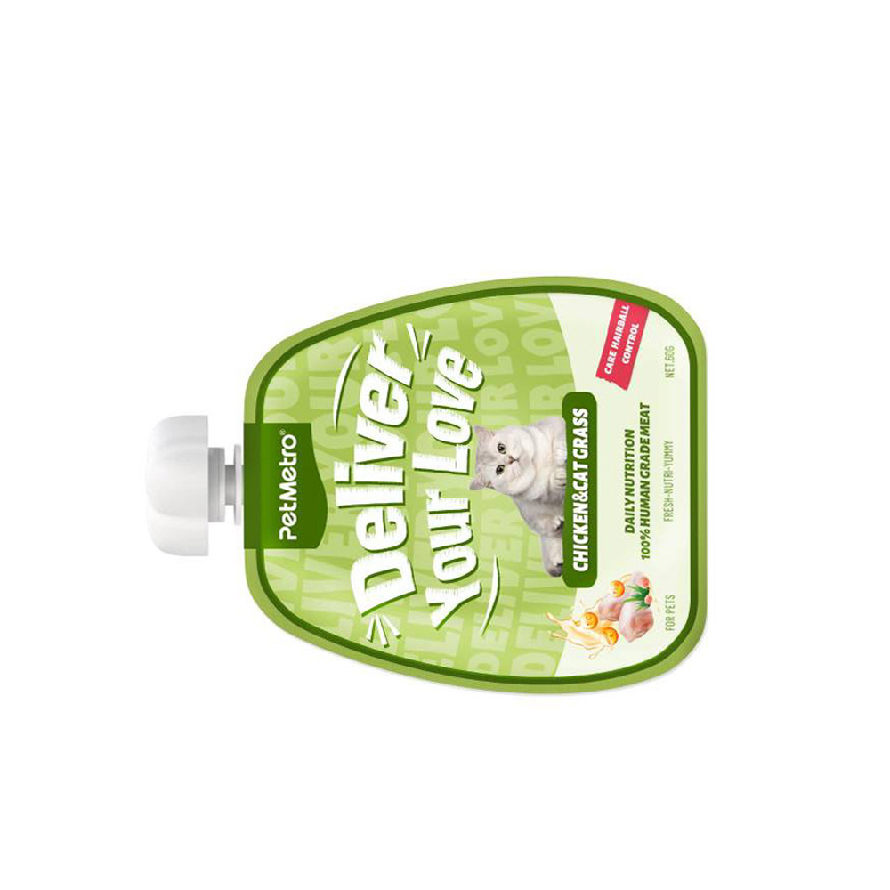 پودینگ گربه پت مترو مدل دلیور طعم مرغ و علف تازه وزن 60 گرم