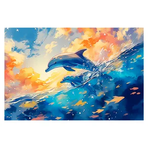 فرش پارچه‌ای مدل فرشینه طرح پرش دلفین ها کد AR3059173