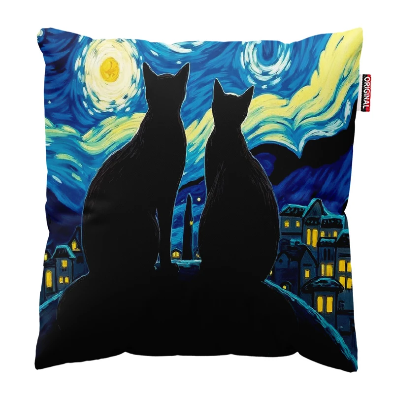 کوسن پاد آفرین مدل گربه ها و شب پر ستاره کد 281 سایز 30*30 سانتی متر