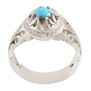 انگشتر نقره مردانه بازرگانی میلادی مدل سنگ فیروزه طبیعی نیشابور رکاب دست ساز کد AM_1630