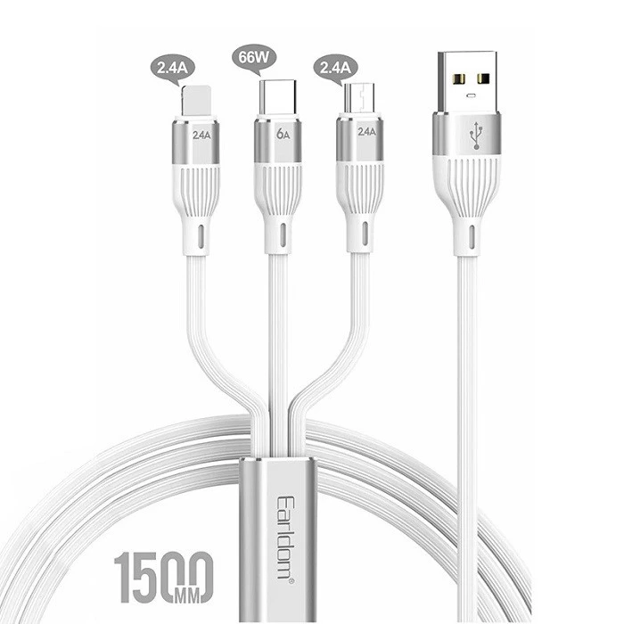 کابل تبدیل USB به USB-C / MicroUSB / لایتنینگ ارلدام مدل EC-IMC026 طول 1.5 متر