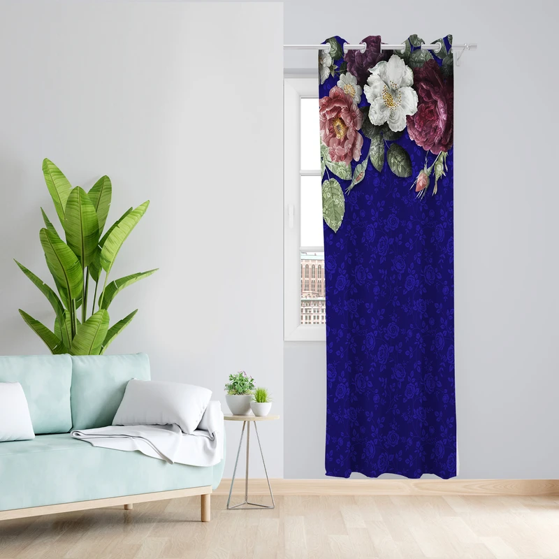 پرده طرح گل مدل مخمل پانچی کد L 1140R Z سایز 140x200 سانتی متر