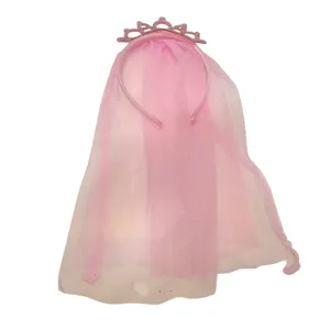 تاج مو دخترانه مدل نگین دارنرم با آویز تور و گیپور کد VENUS-TAJG03