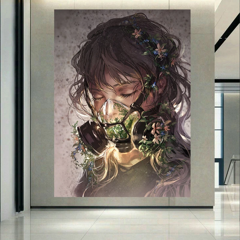 تابلو بوم طرح مخمل انیمه مدل دختر ماسک دار کد AR50002