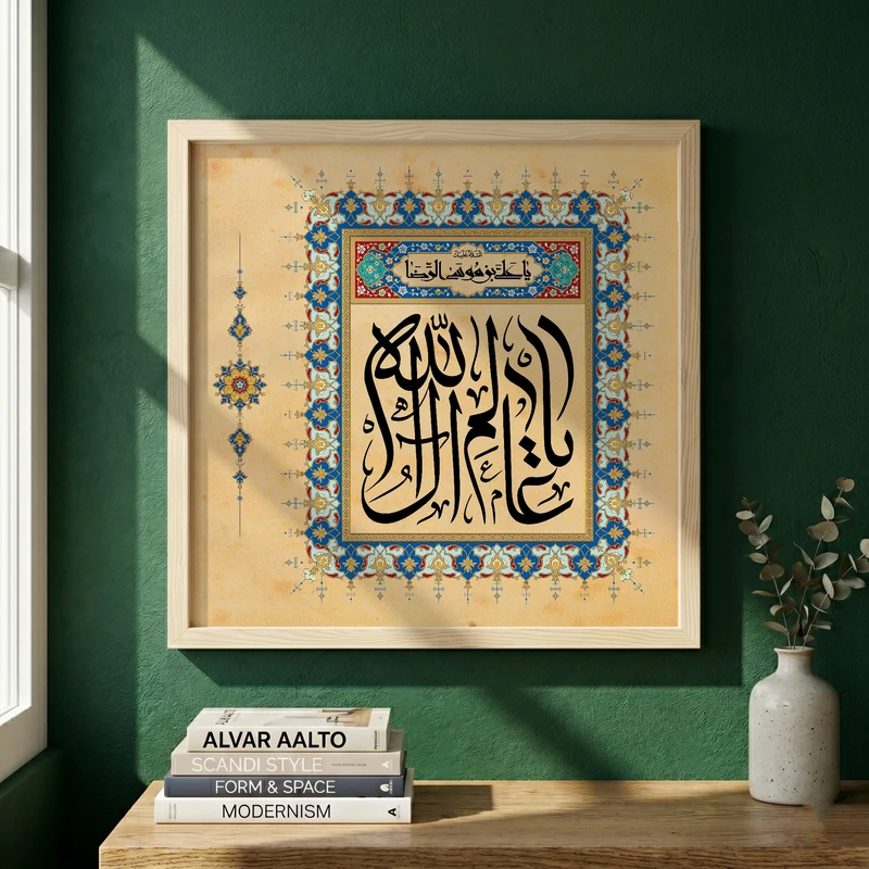 تابلو طرح ولادت امام رضا (ع) مدل G15052 فریم کرم روشن