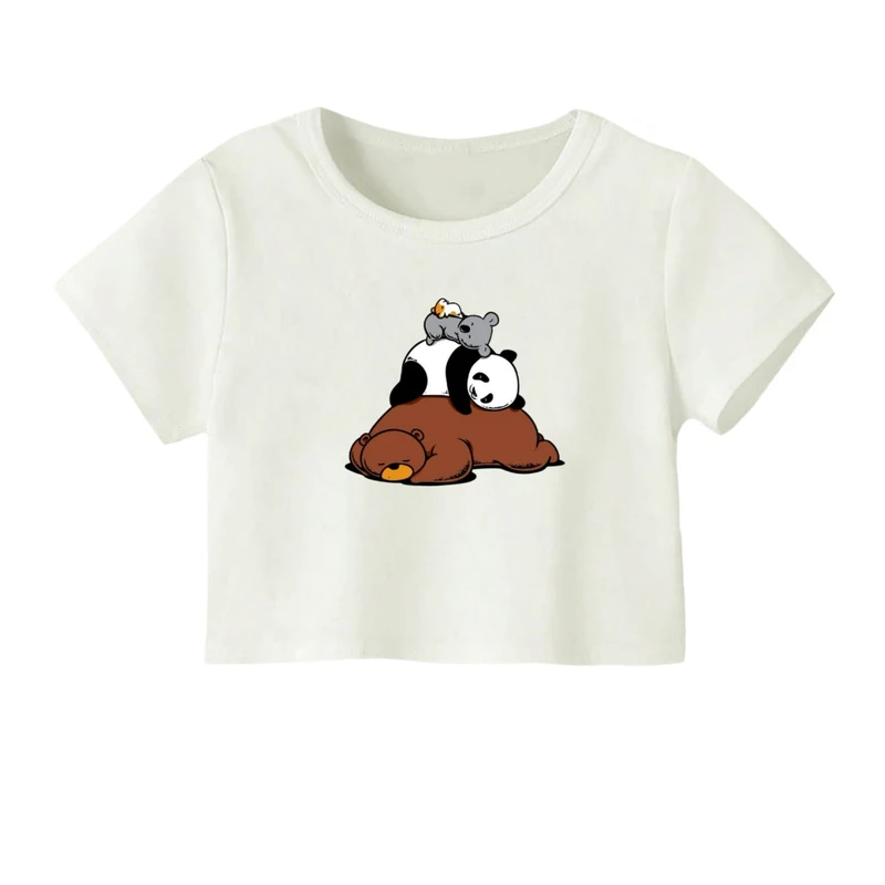 کراپ‌ تی‌شرت آستین کوتاه زنانه مدل تنبل ها